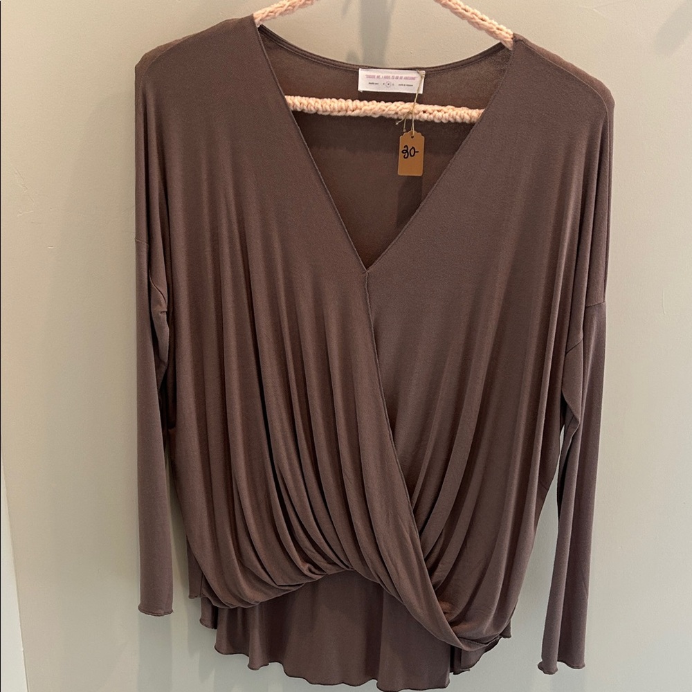 Chic V-Neck Brown Women's Blouse